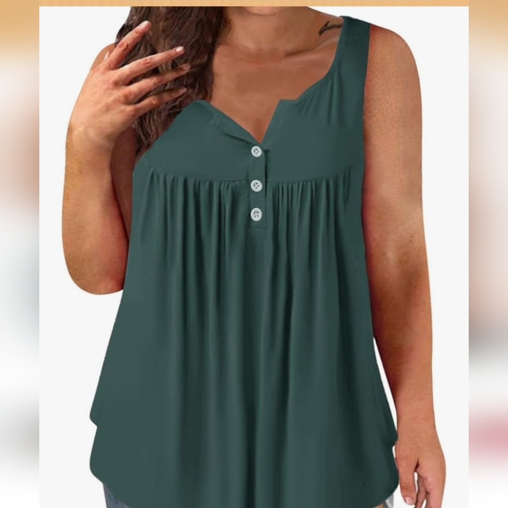 Women’s Gathered Button-Front Tank Top - Deep Teal